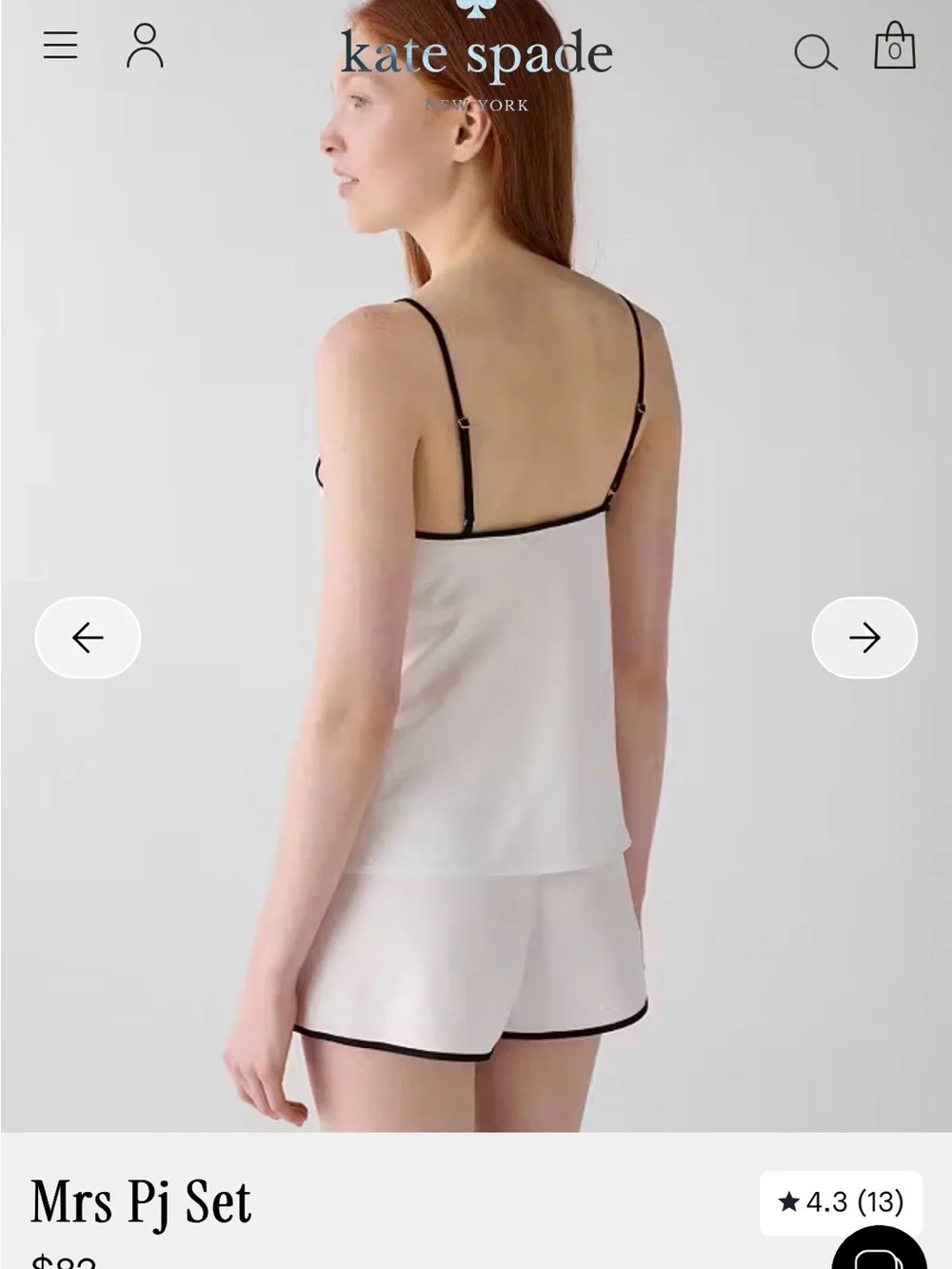 Kate Spade MRS 2 Piece Pajama Camisole Sleep Set Shorts Pajamas Cream/White NEW